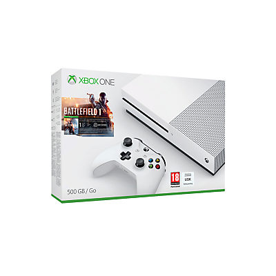Microsoft Xbox One S Console, 500GB, with Battlefield Game Download Microsoft Xbox One S Console, 500GB, with Battlefield Game Download